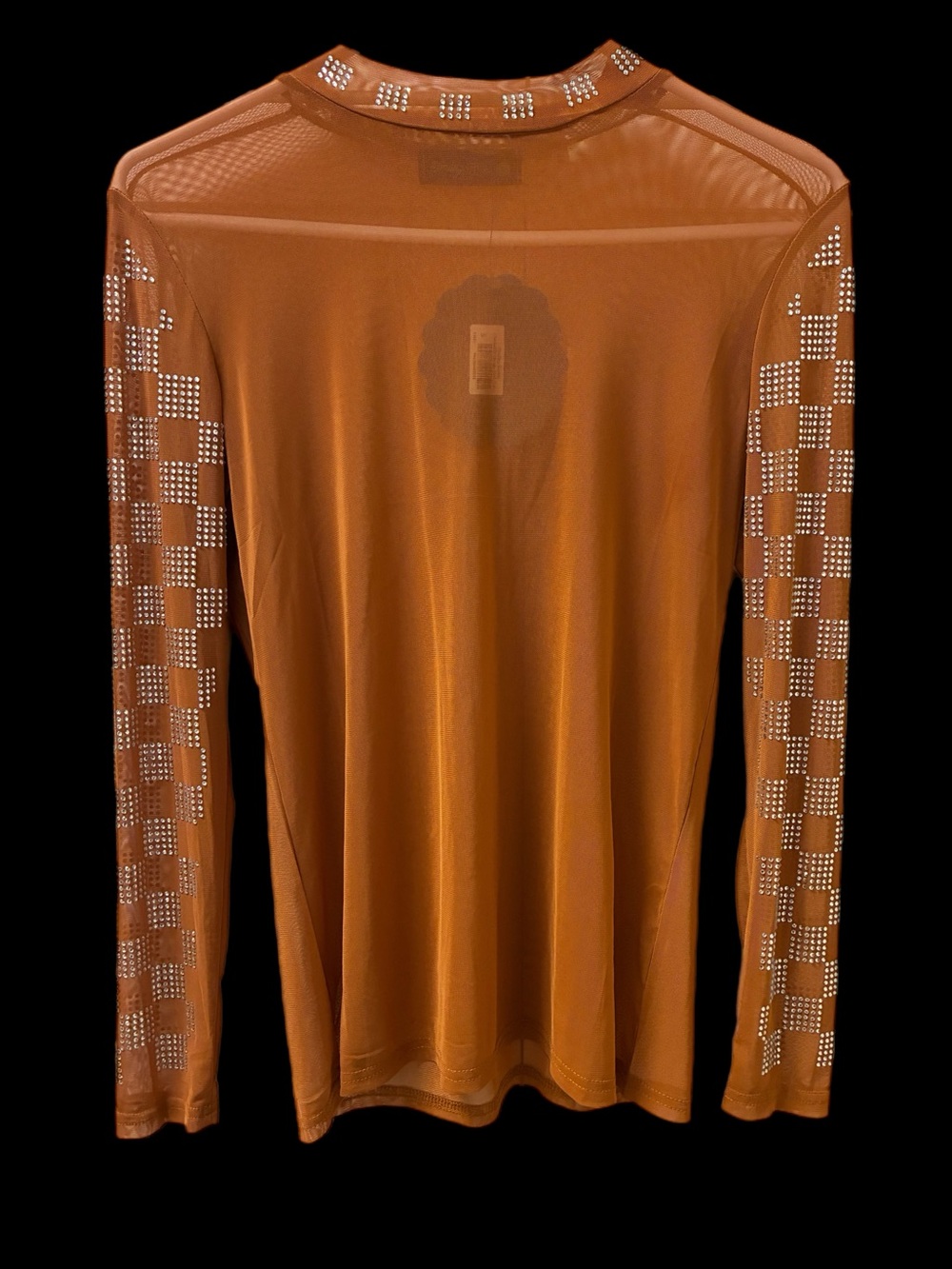 Sterling Kreek Embellished Women’s Sheer Long Sleeve Top in Brown/Orange Size S